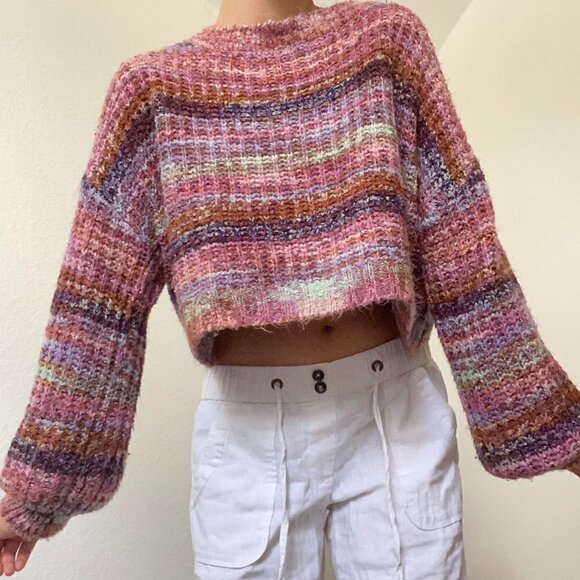 Made with Love by FCP Sweaters - Womens Multicolored Knit Crop Sweater Size XL